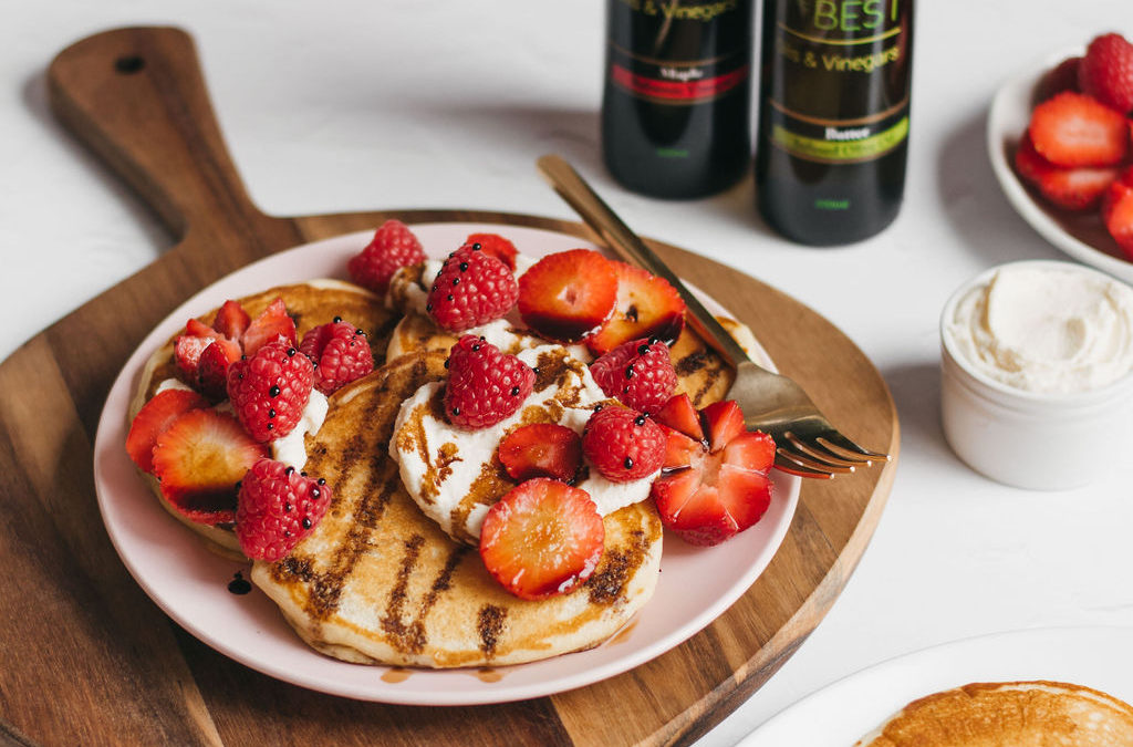 Buttermilk Pancakes with Maple Balsamic and Vanilla Whipped Ricotta Serves 2-3 – Photos & Recipe by Rachel Leung