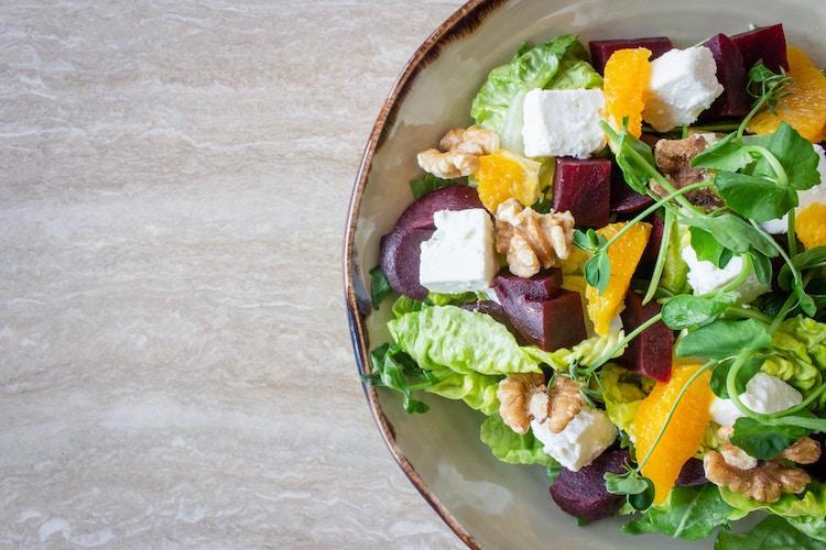 Beet, Orange, Feta, Walnut Salad with Lemongrass-Mint /Persian Lime Vinaigrette