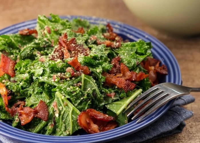 Warm Kale Salad with Shallots & Bacon
