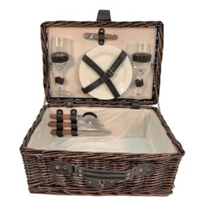 2-Person Picnic Basket with Wine Glasses, Plates, Utensils & Opener